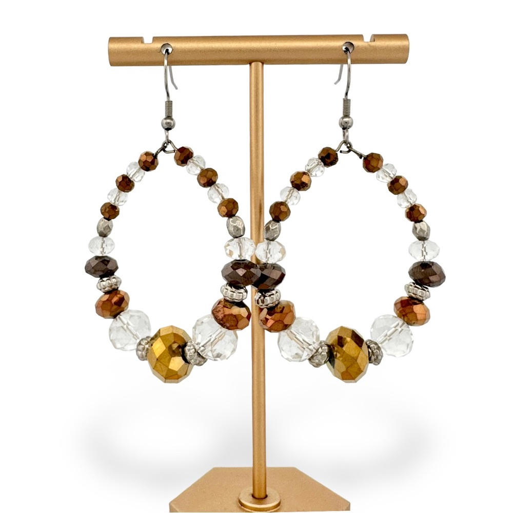 Crystal Beaded Teardrop Dangle Earrings with Stainless Steel Hooks